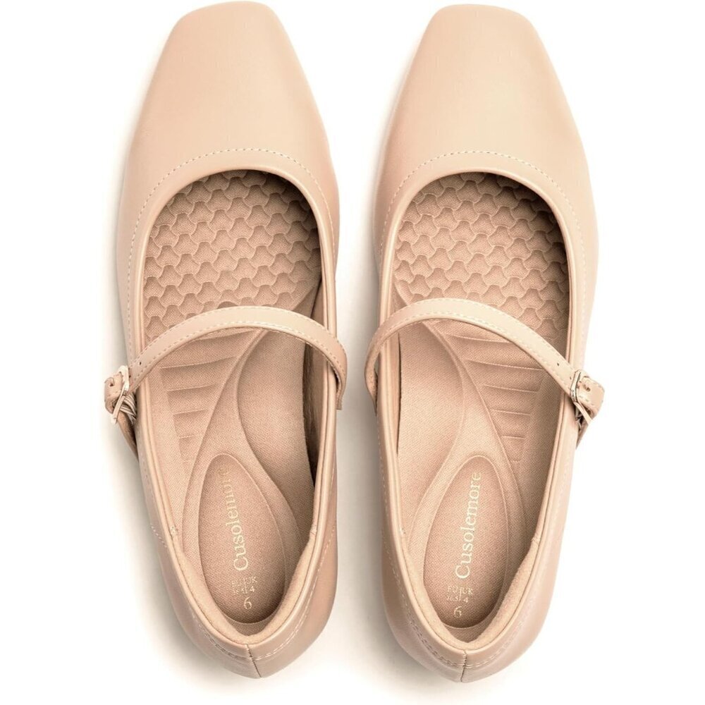 Women Slingback-nude Faux Leather Pointed Toe Adjustable Ankle Strap Flats